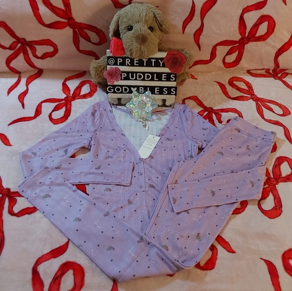 🎀 2pc For Love and Lemons Pointelle Long-Sleeve Sleep Set 🎀 - Picture 8 of 16